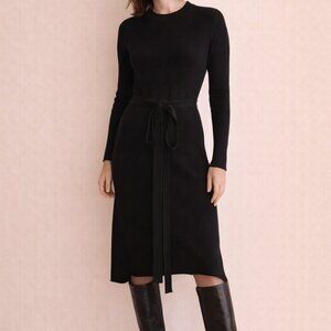 Helmut Lang Cashmere Wool Ribbed Knit Sweater Midi Dress Black Sz XS